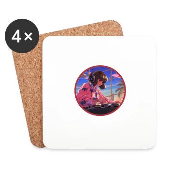 Anime DJ Vaporwave Turntable Palm Tree Retro - Coasters (set of 4) - white - Front