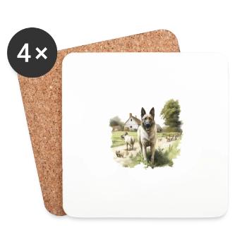 Chien de berger hollandais Cottagecore Farm Life Hommes - Dessous de verre (lot de 4) - blanc - Devant