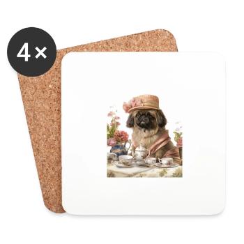Pekinese-Hund Cottagecore Viktorianischer Teegarten - Untersetzer (4er-Set) - Weiß - Vorne