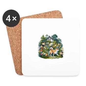 Shiba Inu Chien Cottagecore Zen Garden Cottagecore - Dessous de verre (lot de 4) - blanc - Devant