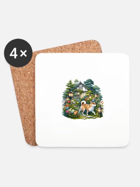 Shiba Inu Hund Cottagecore Zen Garten Cottagecore - Untersetzer (4er-Set) - Weiß