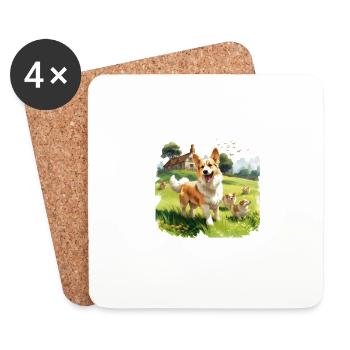 Corgi Shepherd's Countryside Cottagecore Men - Coasters (set of 4) - white - Front