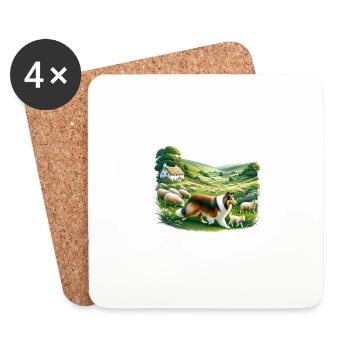 Collie Shepherd's Cottagecore Meadow Men Women - Coasters (set of 4) - white - Front