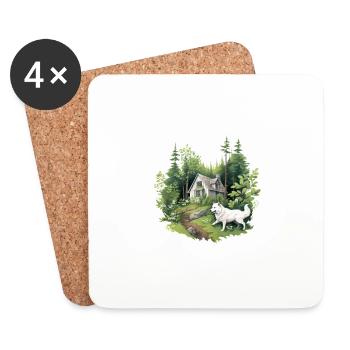 Norwegischer Elchhund Cottagecore Forest Trek Herren - Untersetzer (4er-Set) - Weiß - Vorne