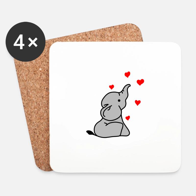 Elefant Herz Liebe - Untersetzer (4er-Set) - Weiß