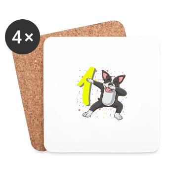 1 Year Old Boston Terrier First Birthday - Coasters (set of 4) - white - Front