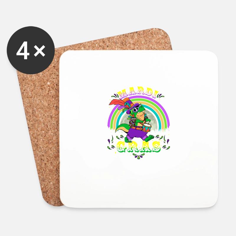 2023 Mardi Gras Party Hat T Rex Schlagzeuger Mardi - Untersetzer (4er-Set) - Weiß