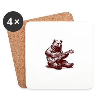 Bear Playing Guitar Funny Wild Animal Guitarist - Coasters (set of 4) - white - Front