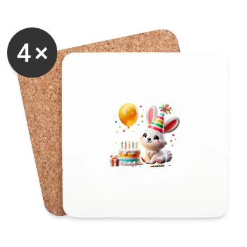 Bunny Kid Celebrating Birthday - Untersetzer (4er-Set) - Weiß - Vorne