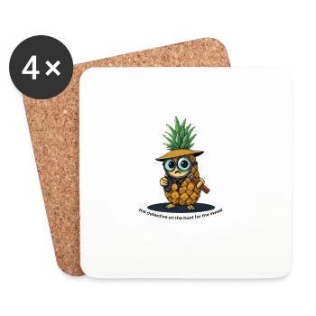 Ananas Detektiv Karikatur - Untersetzer (4er-Set) - Weiß - Vorne