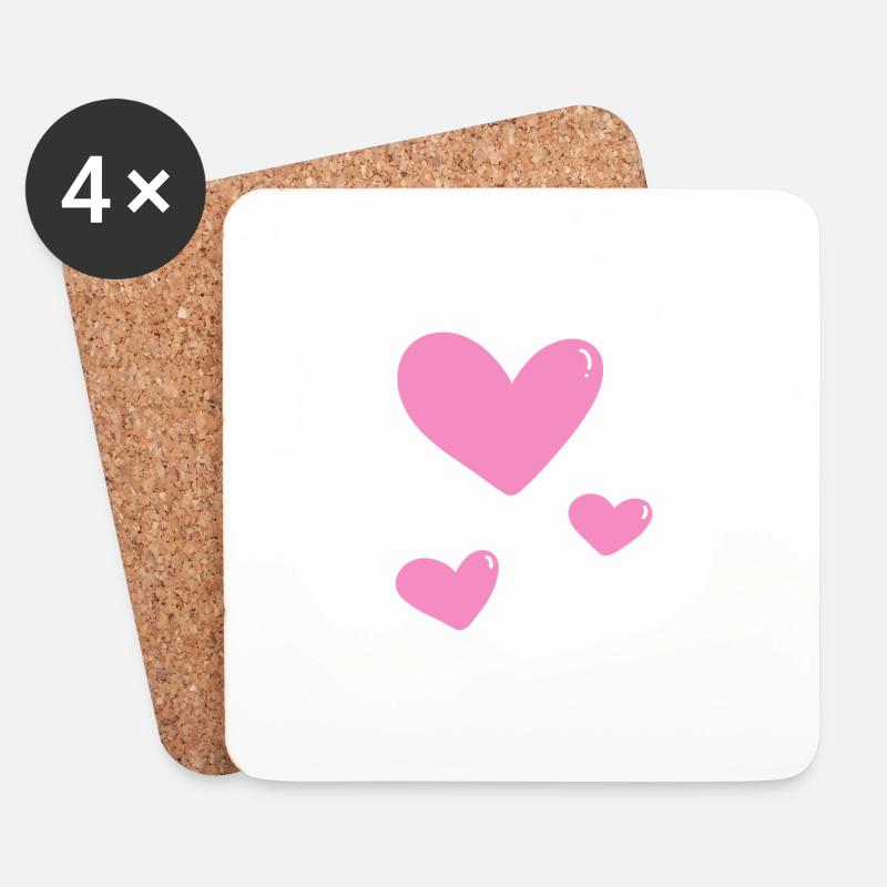 Rosa Herzchen - Untersetzer (4er-Set) - Weiß