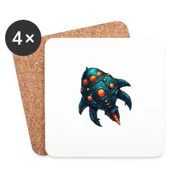 Colorful imaginative whimsical spaceship - Coasters (set of 4) - white - Front