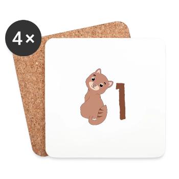 Brown Cat - 1st Birthday - Coasters (set of 4) - white - Front