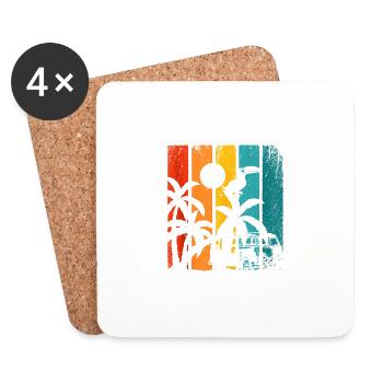 Retro Palm Trees Beach Été - Dessous de verre (lot de 4) - blanc - Devant