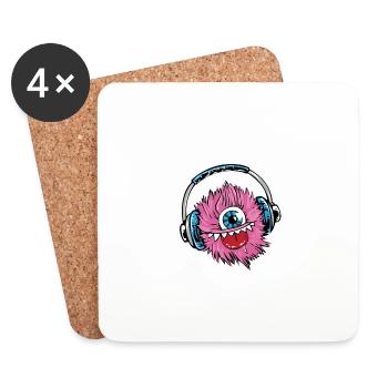 Monster mit Kopfhörer - Untersetzer (4er-Set) - Weiß - Vorne