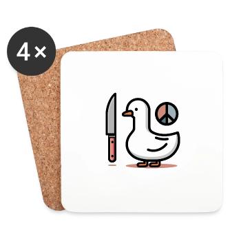 Goose Duck Bird Knife Peace Sign Peace Animal - Coasters (set of 4) - white - Front