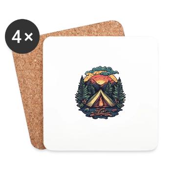 Tente de camping forêt - Dessous de verre (lot de 4) - blanc - Devant