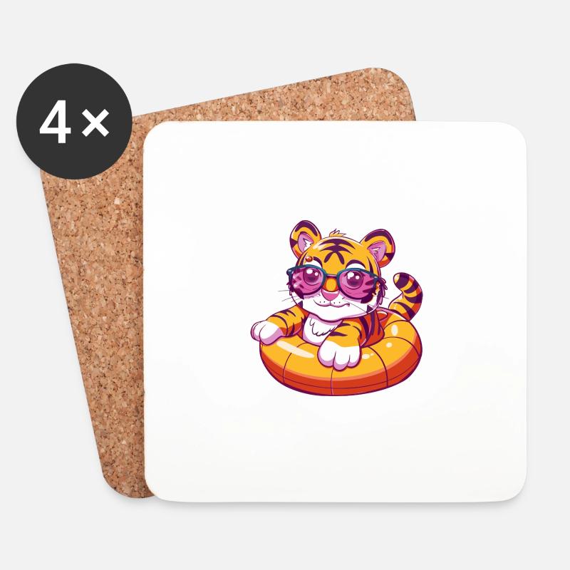 Tiger Comic Cool - Untersetzer (4er-Set) - Weiß