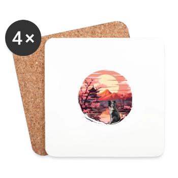 Japanese Sunset Border Collie - Coasters (set of 4) - white - Front