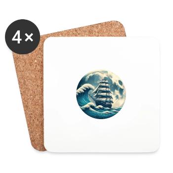Vintage Sailboat Sailing Waves Ship - Coasters (set of 4) - white - Front