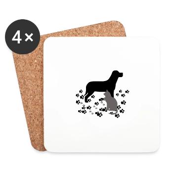 Hund und Katze - Untersetzer (4er-Set) - Weiß - Vorne