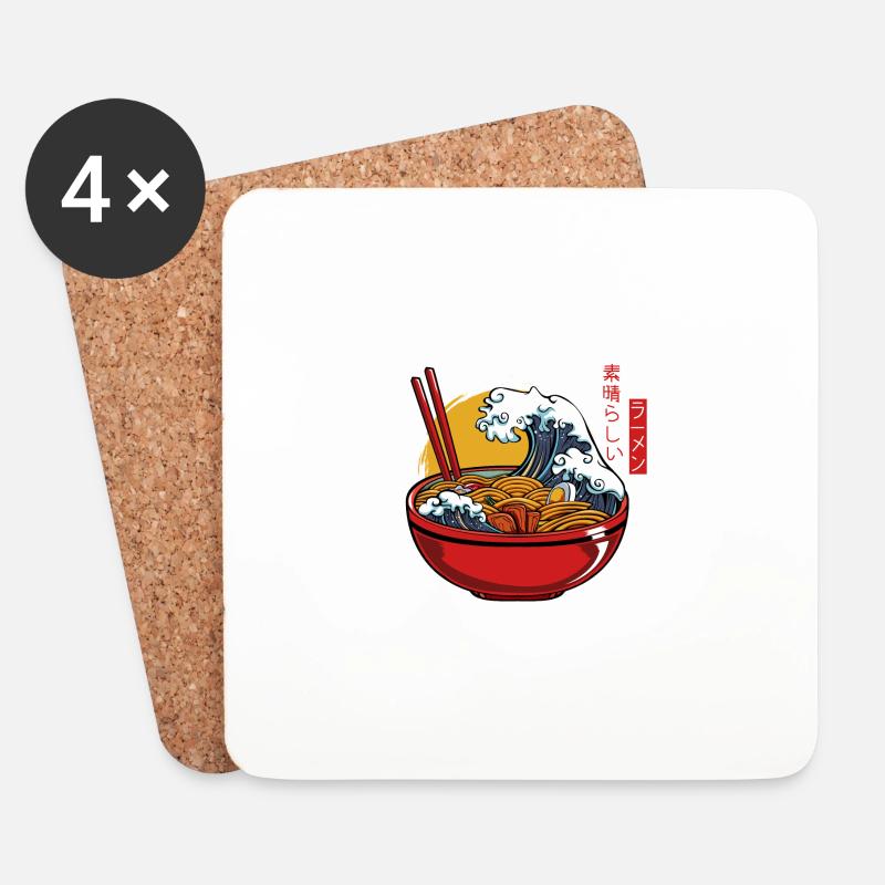 Great Wave Ramen Kawaii Japanische Nudeln Japan - Untersetzer (4er-Set) - Weiß