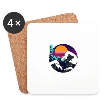 Grande vague Kanagawa Vaporwave Synthwave esthétique - Dessous de verre (lot de 4) - blanc - Devant