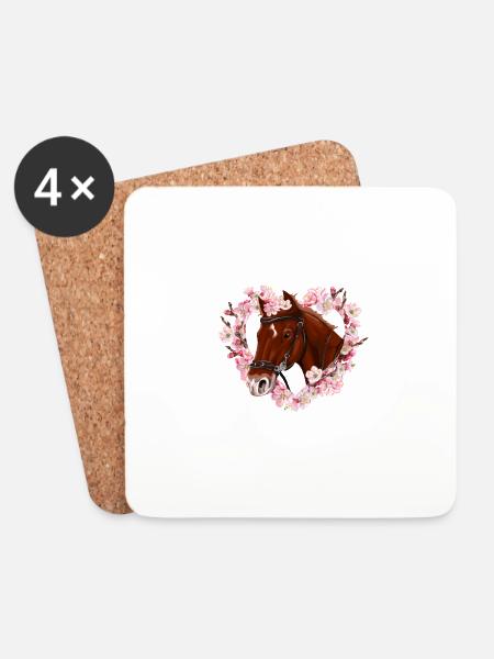 Horse cute with flower heart - Coasters (set of 4) - white