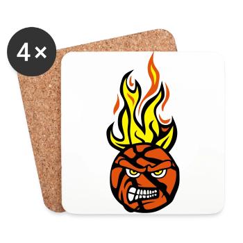 basketball face cartoon flamme - Dessous de verre (lot de 4) - blanc - Devant