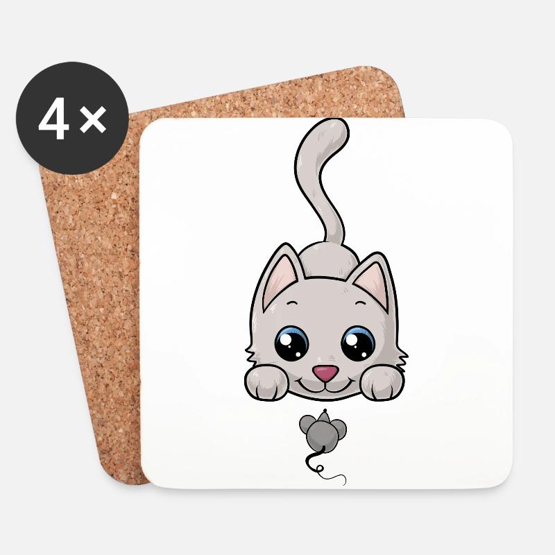 Süße Comic Katze - Untersetzer (4er-Set) - Weiß
