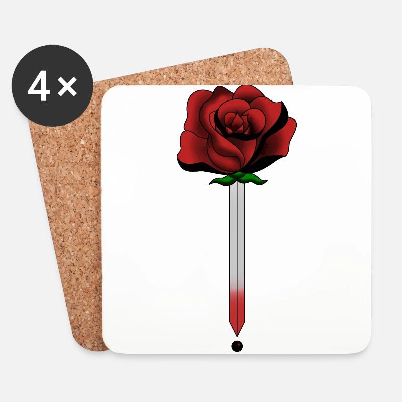 roses épée - Dessous de verre (lot de 4) - blanc