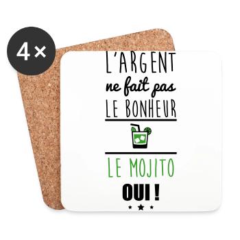 Argent Pas Bonheur Mojito, alcool, humour - Dessous de verre (lot de 4) - blanc - Devant