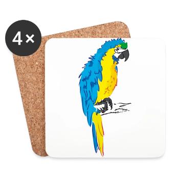 Macaw parrot yellow, blue drawing - Coasters (set of 4) - white - Front