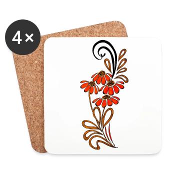 Oranger Dahlienblüten Wirbeldesign - Untersetzer (4er-Set) - Weiß - Vorne