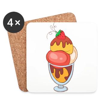 Eis Speiseeis Eiskrem Eiscreme Kugeleis Eisbecher - Untersetzer (4er-Set) - Weiß - Vorne