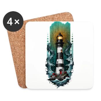 Guiding Light: Lighthouse Amidst the Sea Waves - Coasters (set of 4) - white - Front