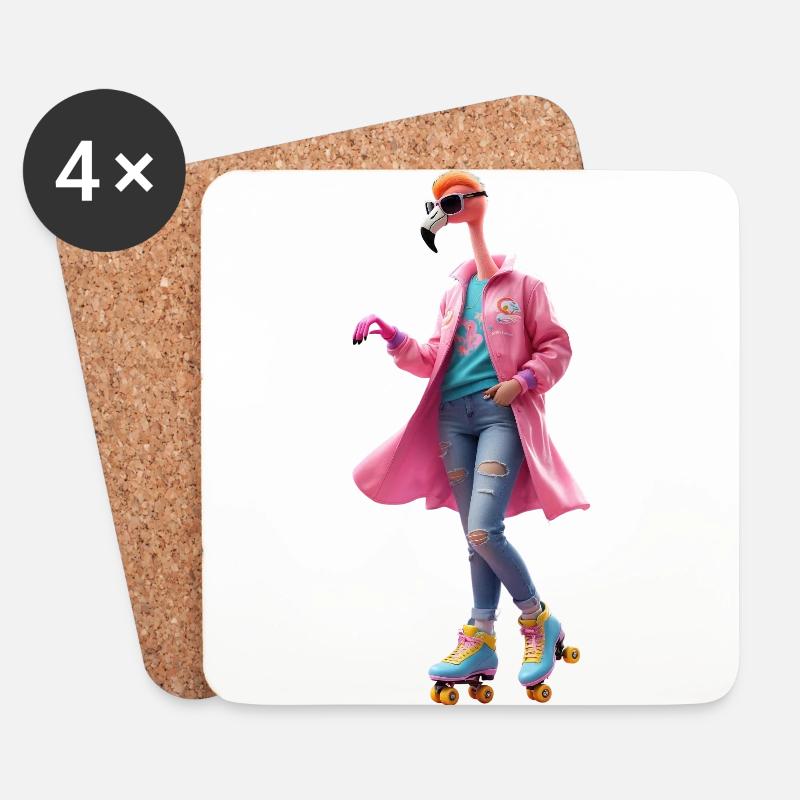 Rollerskating Flamingo - Untersetzer (4er-Set) - Weiß