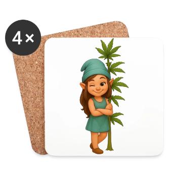 Zwergin mit Cannabispflanze - Untersetzer (4er-Set) - Weiß - Vorne