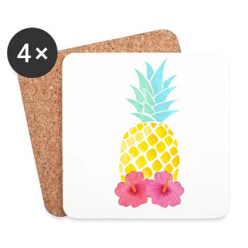 Ananas und Hibiskus - Untersetzer (4er-Set) - Weiß - Vorne