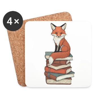 Fuchs auf Bücherstapel - Untersetzer (4er-Set) - Weiß - Vorne