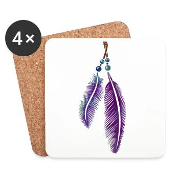 Federn mit Perlen für Boho Fans - Untersetzer (4er-Set) - Weiß - Vorne