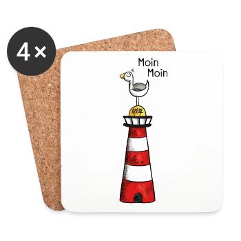 Moin Moin Möwe - Nordsee - Norden - Geschenk - Untersetzer (4er-Set) - Weiß - Vorne