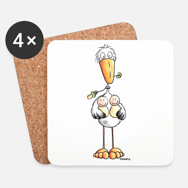 Storch mit Zwillingen - Zwillinge - Baby -Geschenk - Untersetzer (4er-Set) - Weiß
