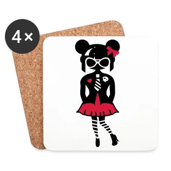 Fille en look anime gothique avec des lunettes de soleil - Dessous de verre (lot de 4) - blanc - Devant
