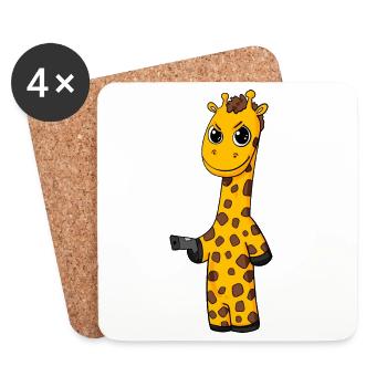 Giraffe mit Pistole - Untersetzer (4er-Set) - Weiß - Vorne