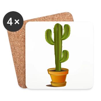 großer grüner Kaktus im Blumentopf - Untersetzer (4er-Set) - Weiß - Vorne