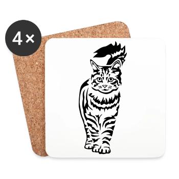 Domestic Cat - Cat - Coasters (set of 4) - white - Front