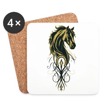 Tiere Pferde Tattoo mit Ornamenten - Untersetzer (4er-Set) - Weiß - Vorne