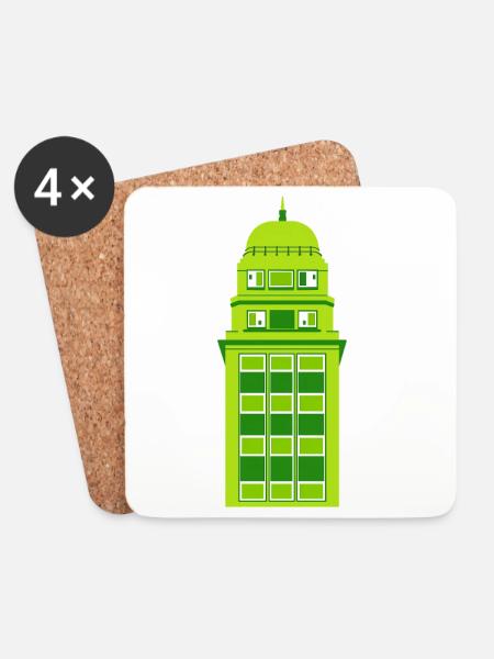 Retro Green Tower Clock - Coasters (set of 4) - white