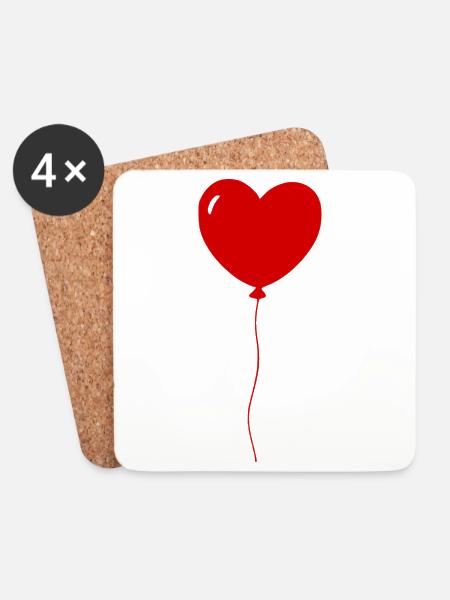 Minimalistischer roter Herzballon - Untersetzer (4er-Set) - Weiß